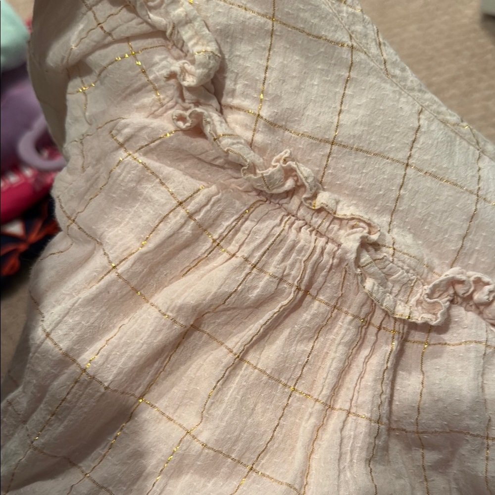 Ruby and Bloom Ruffled Cream and gold checkered long sleeve dress